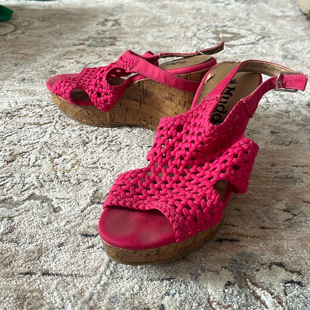 Hot pink cork wedges